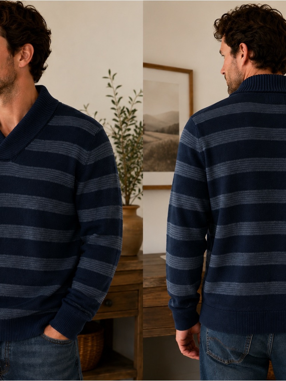 Men's Striped V-Neck Brand New Sun and Stone sweater. W24 L28